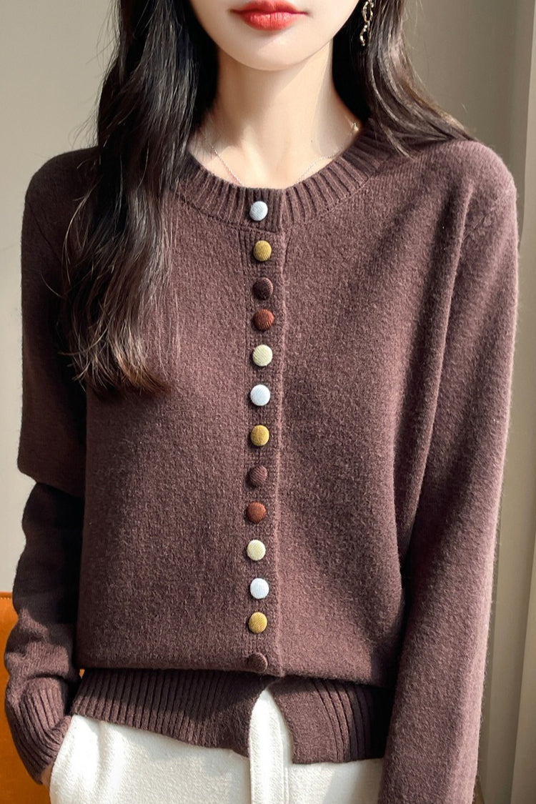 Color Button Solid Velvet Christmas Cardigan