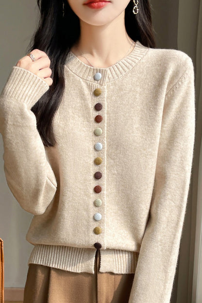 Color Button Solid Velvet Christmas Cardigan