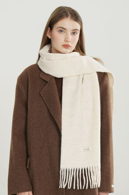 Solid Woven Fringe Wool Blend Christmas Scarf