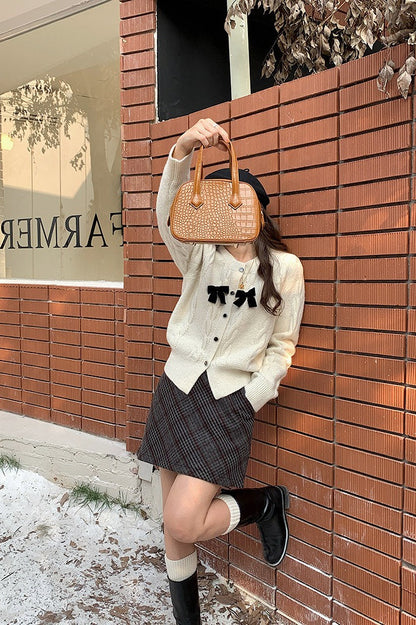 Sparkle Bow Detail Ribbed Christmas Cardigan