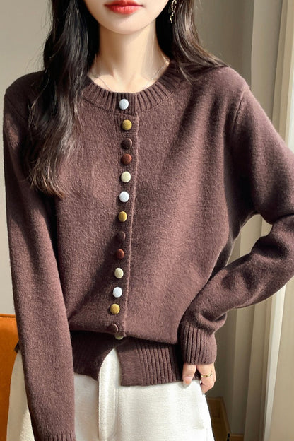 Color Button Solid Velvet Christmas Cardigan