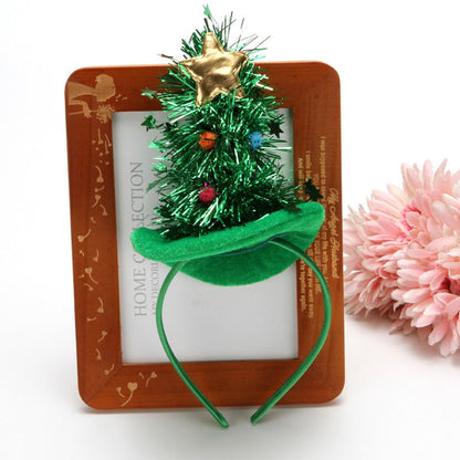 Christmas Velvet Glitter Star Pom Pom Lighted Tree Hair Accessory