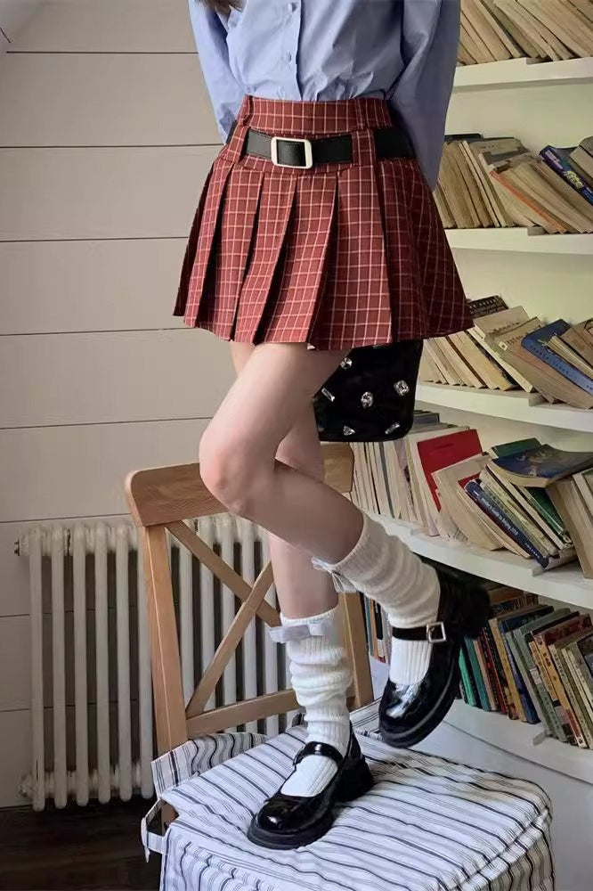 Plus Size Plaid Pleated Christmas Skirt