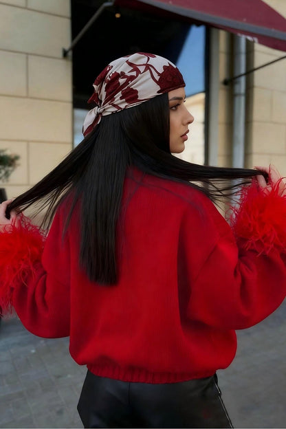 Furry Cuff Metal Button Christmas Cardigan