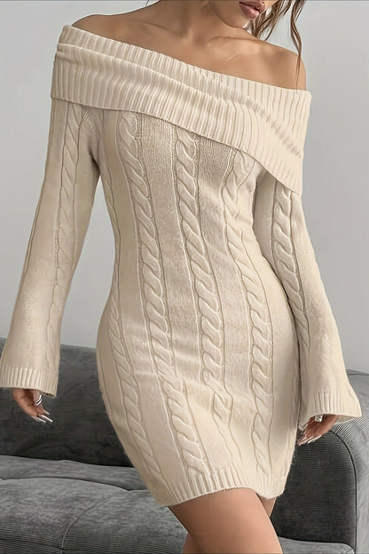 Trendy Casual Versatile Solid Off Shoulder Knit Sweater Dress