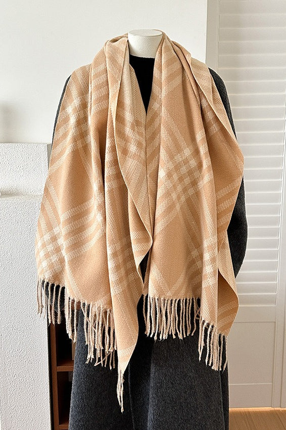 Double Faced Checkered Fringe Christmas Scarf