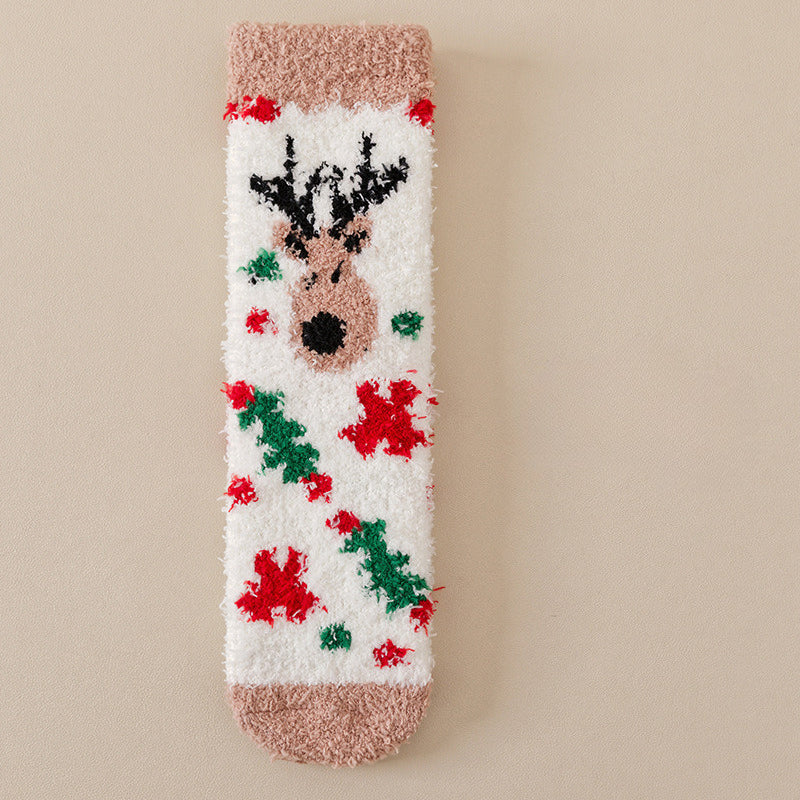Cute Coral Fleece Thick Warm Mid Calf Christmas Socks