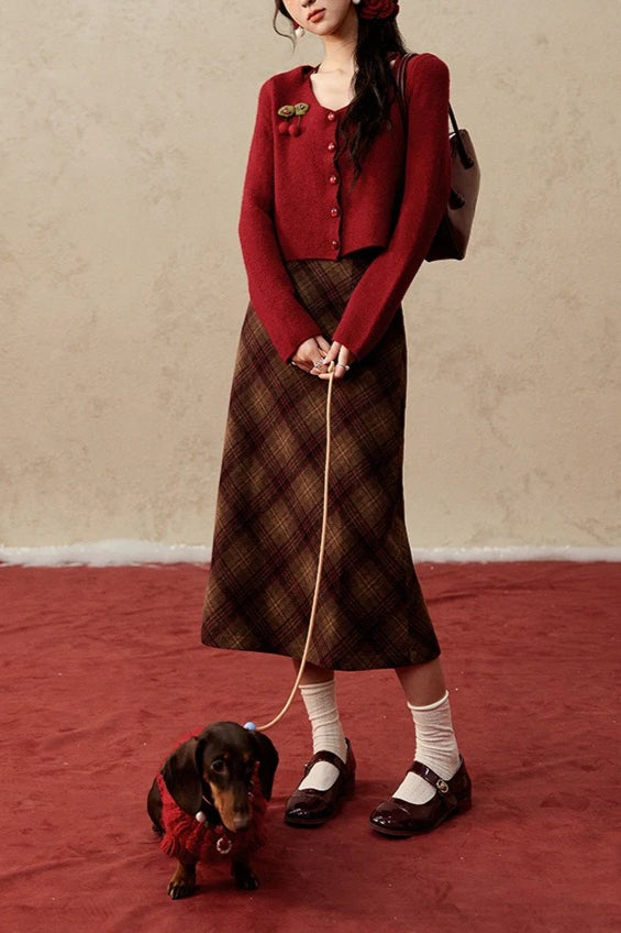 Short Knit Cherry Detail Christmas Cardigan