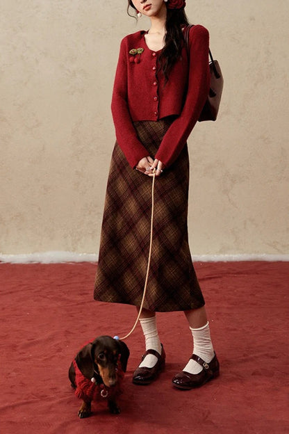 Short Knit Cherry Detail Christmas Cardigan