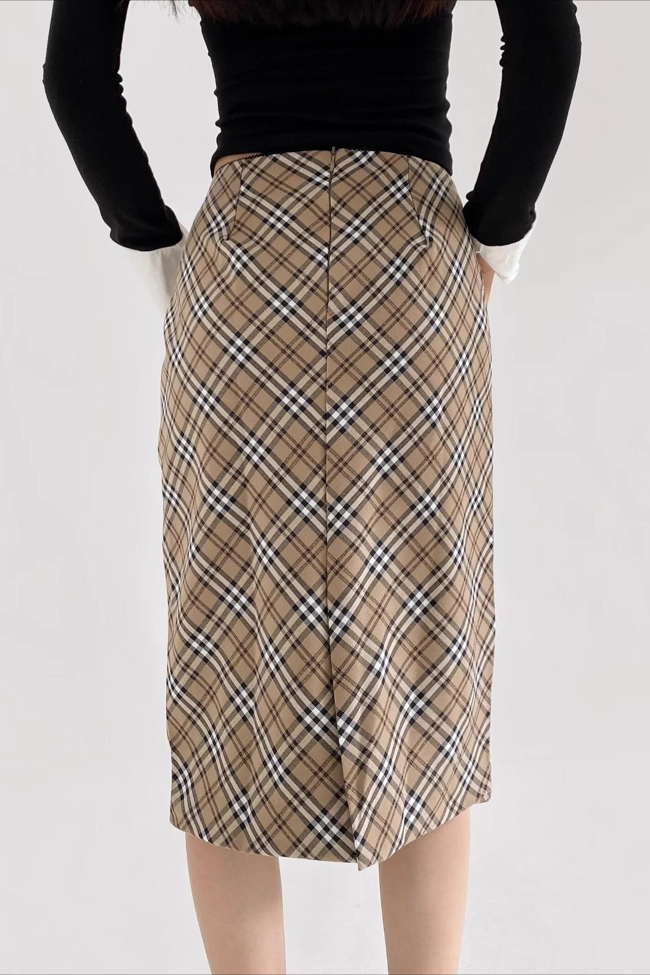 Lace Trimmed Plaid Bodycon Christmas Skirt