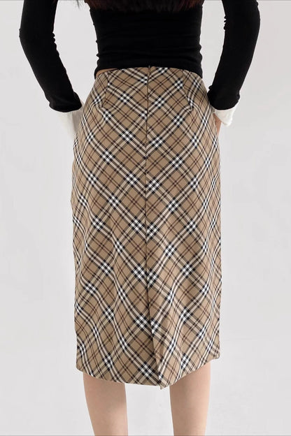 Lace Trimmed Plaid Bodycon Christmas Skirt