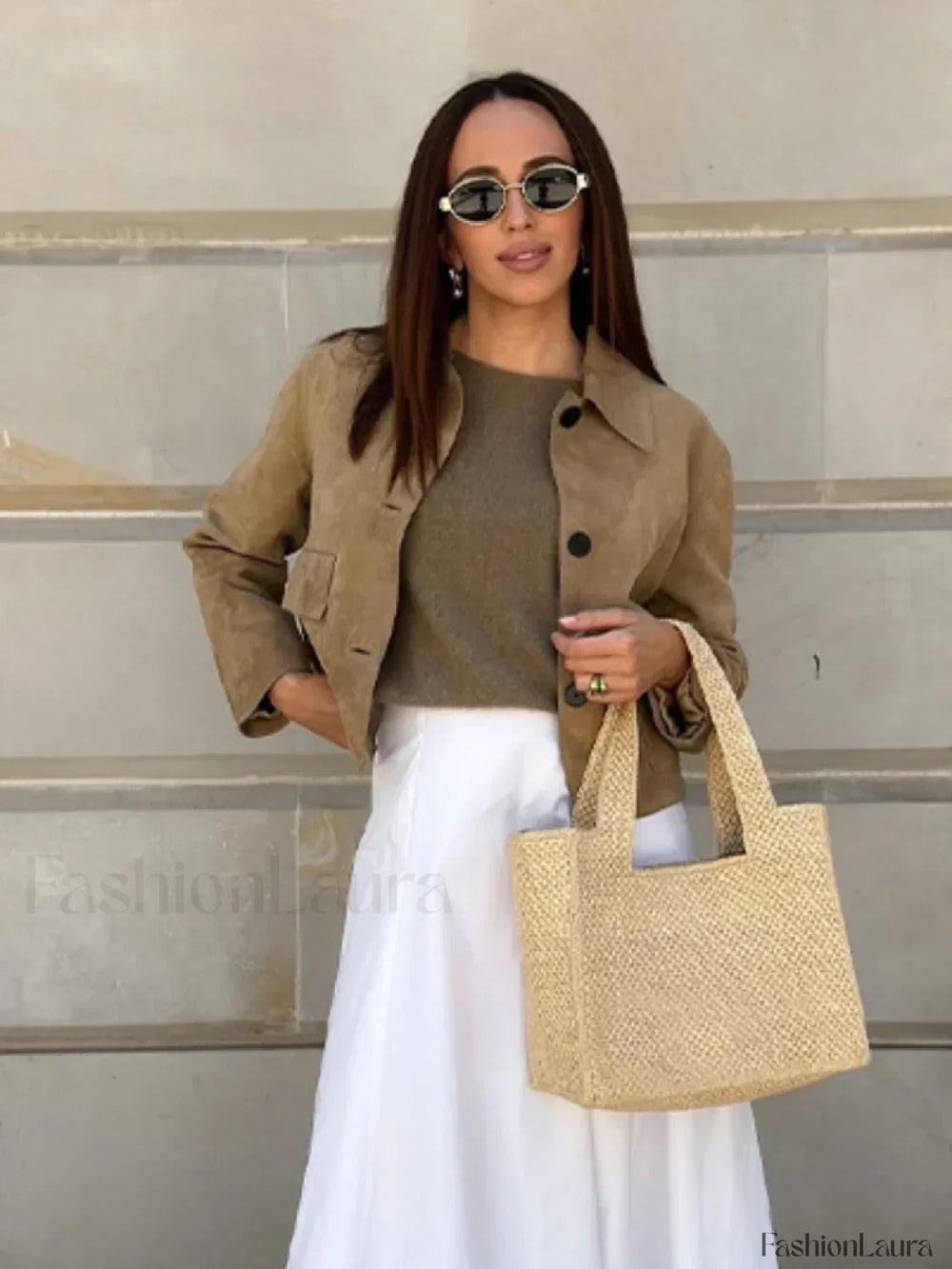 Fashion Suede Leather Long Sleeve Cropped Jacket Women Casual Overcoats