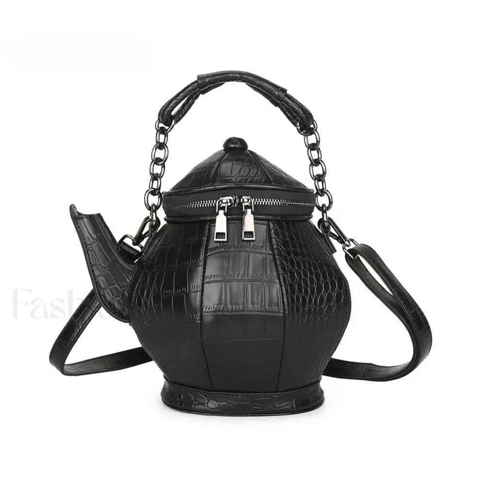 Fashion Teapot Shaped Stone Pattern Leather Gothic Personalized Bag Black