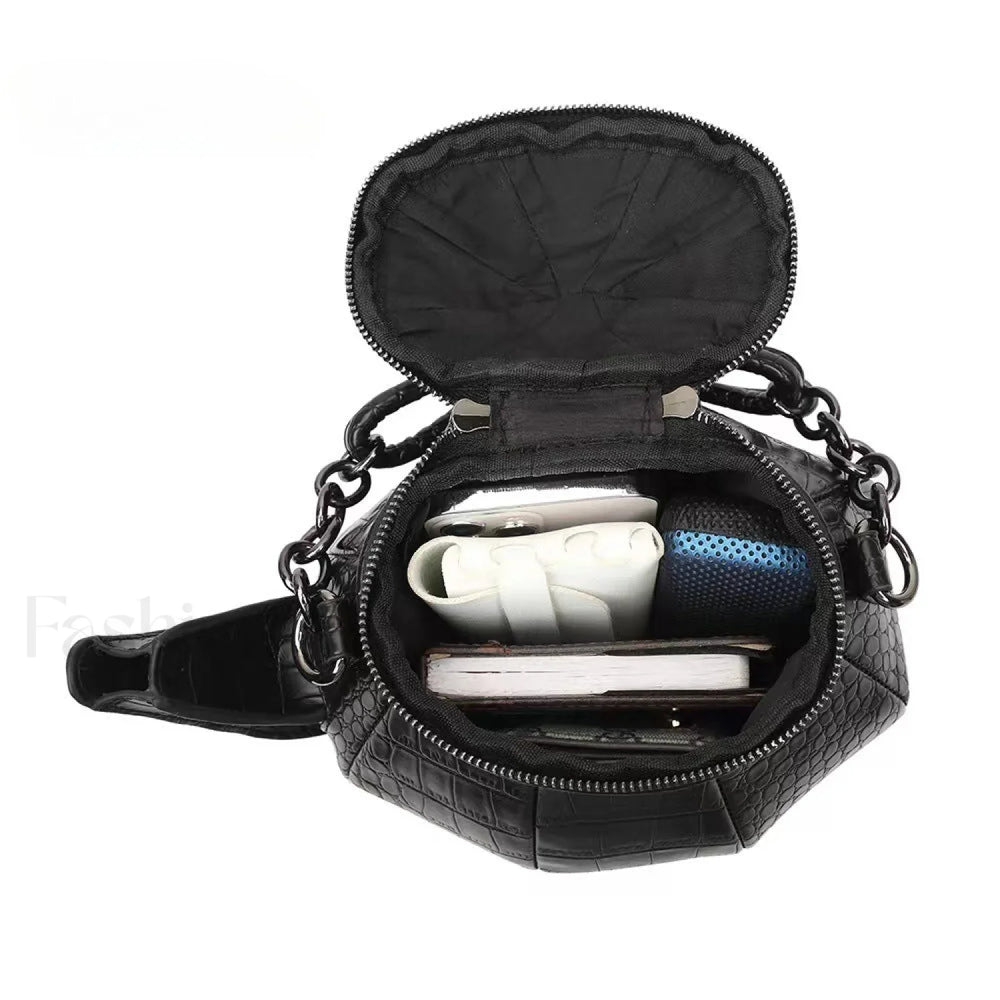Fashion Teapot Shaped Stone Pattern Leather Gothic Personalized Bag Black