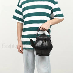 Fashion Teapot Shaped Stone Pattern Leather Gothic Personalized Bag Black
