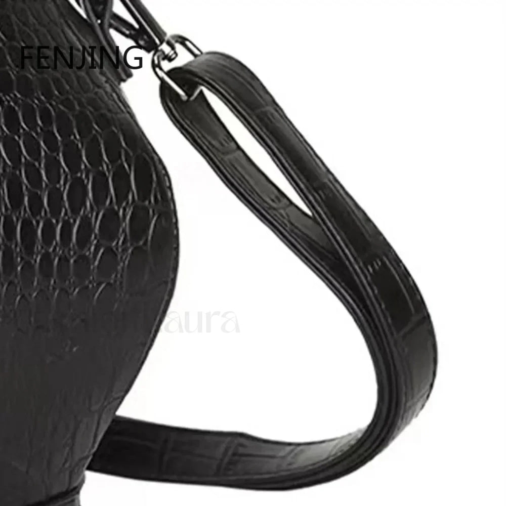Fashion Teapot Shaped Stone Pattern Leather Gothic Personalized Bag Black
