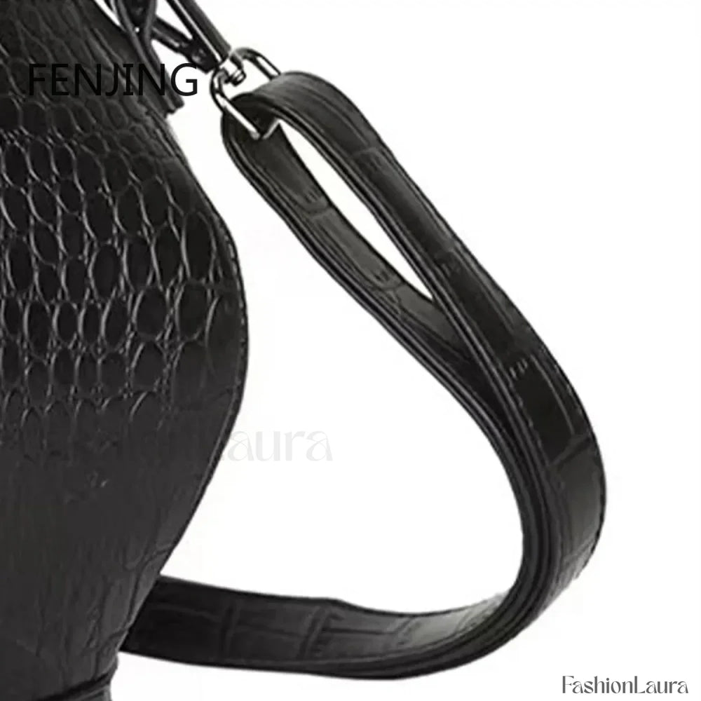 Fashion Teapot Shaped Stone Pattern Leather Gothic Personalized Bag Black