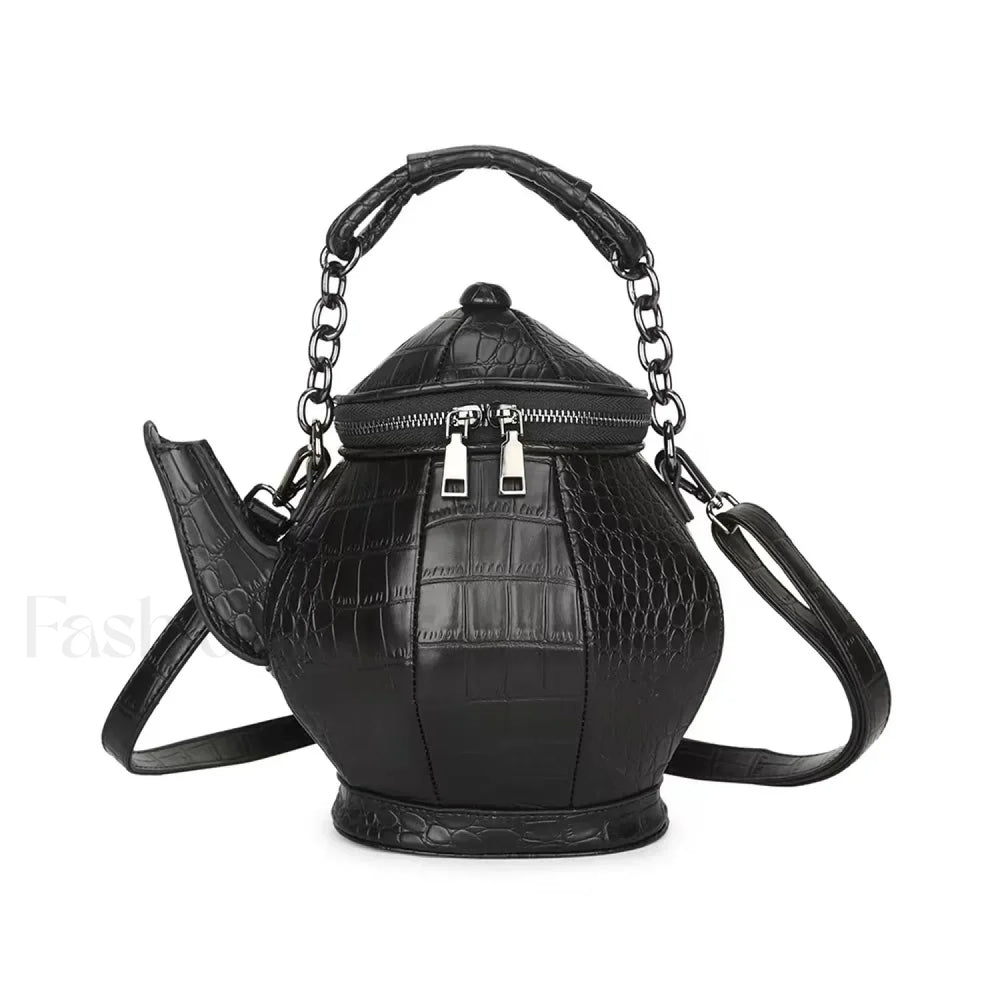 Fashion Teapot Shaped Stone Pattern Leather Gothic Personalized Bag Black