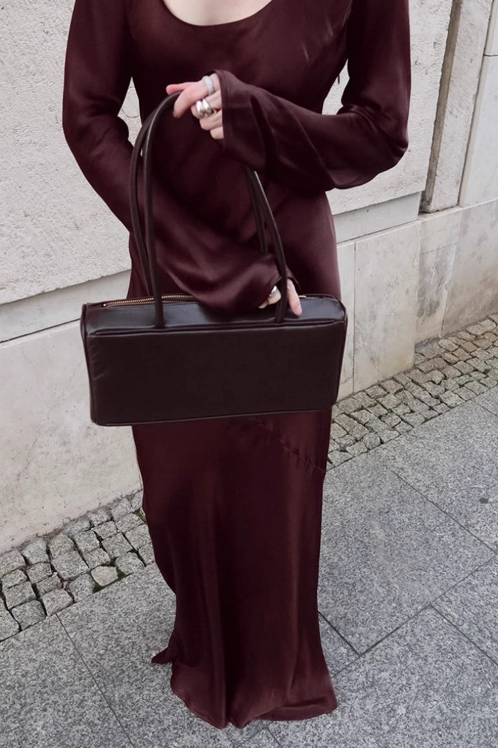 Mermaid U-Neck Satin Solid Color Elegant Maxi Dress