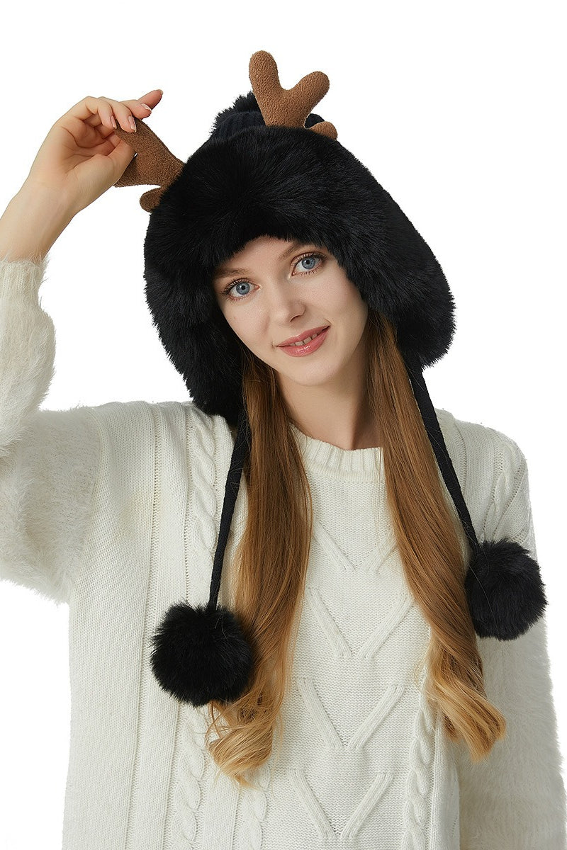 Reindeer Antler Pom Pom Christmas Hat