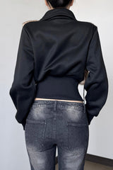 Fur Look Panel Buckle Waist Zip Jacket