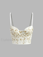 Floral Semi Sheer Mesh Lace Crop Corset Top Corset
