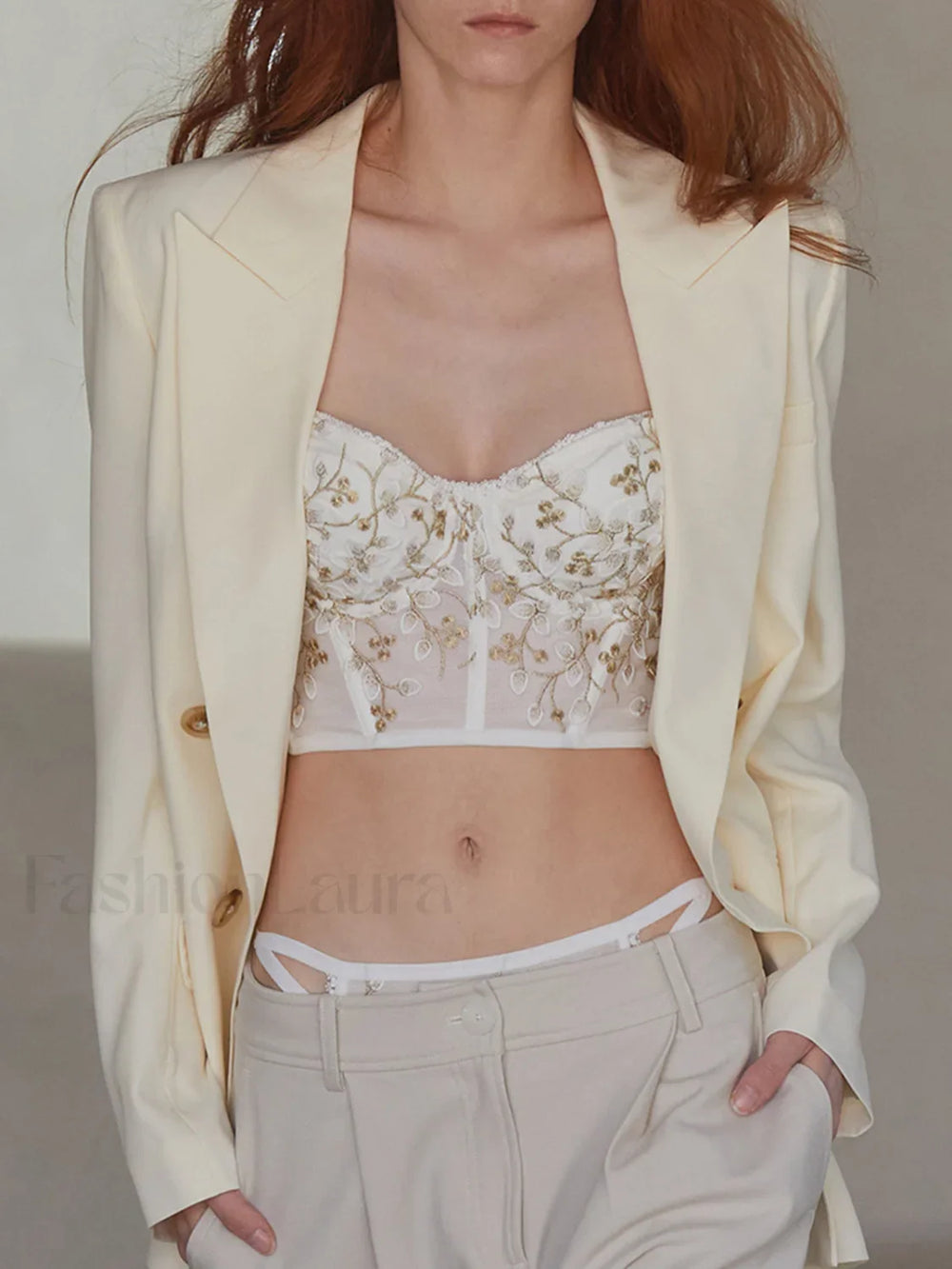 Floral Semi Sheer Mesh Lace Crop Corset Top Corset