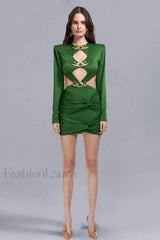 Galla Mini Dress Charming With Silver Birds XS / Green