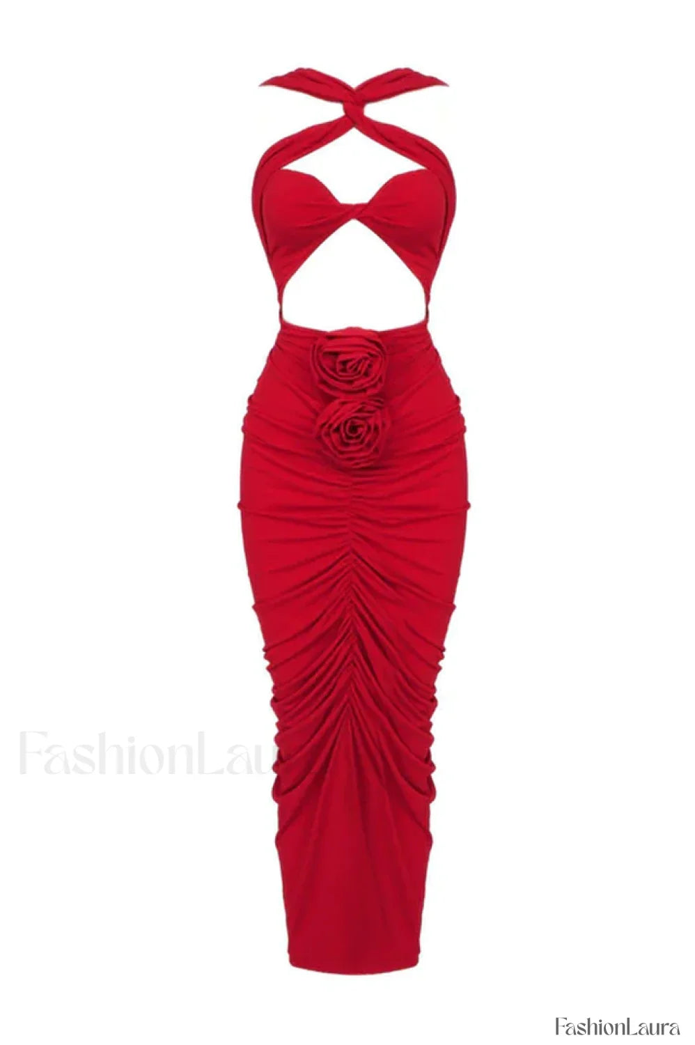 Genevieve Rose Stylish Ruched Dress XS / Red
