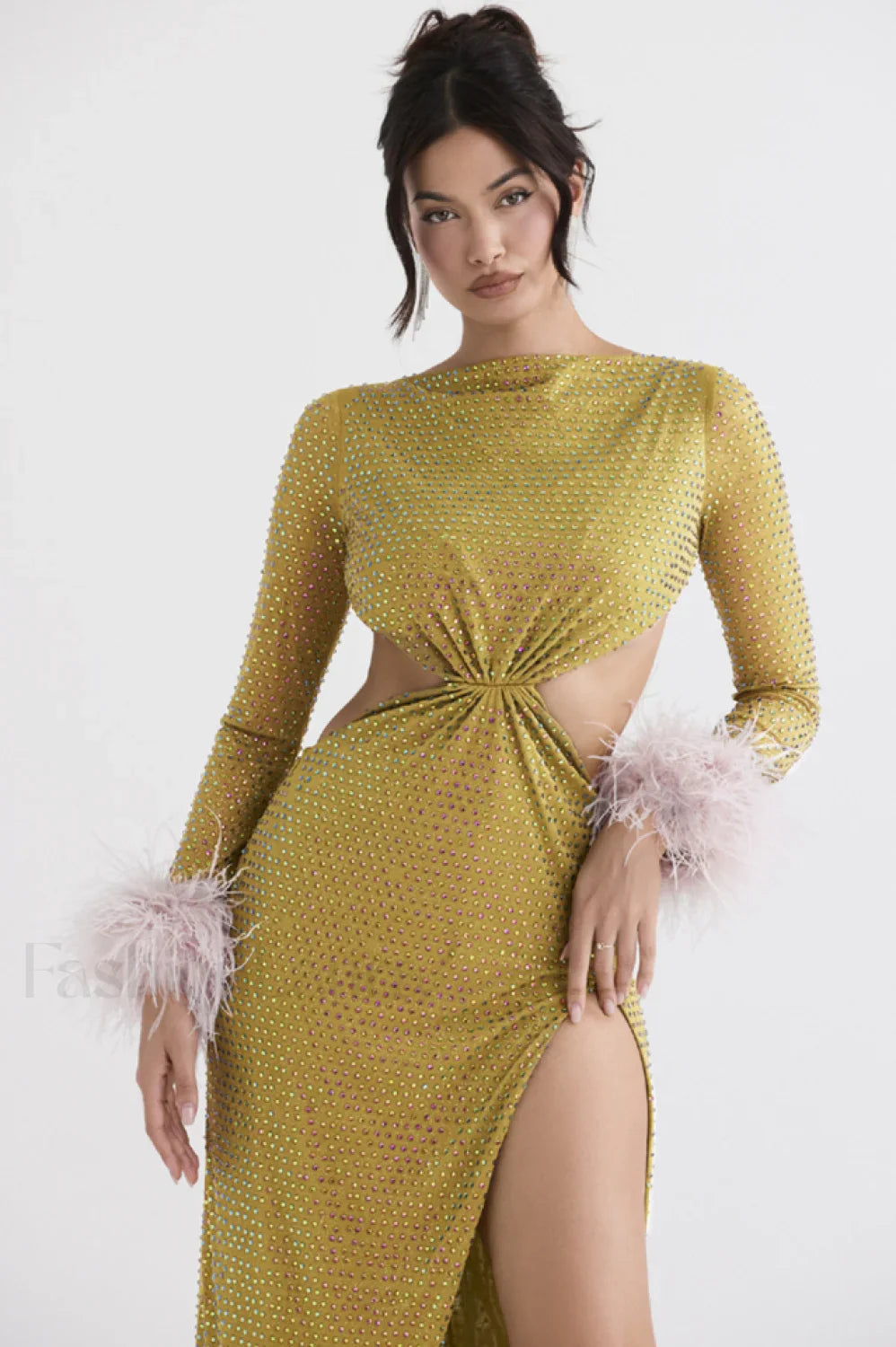 Gina Yellow Stylish Crystal Dress