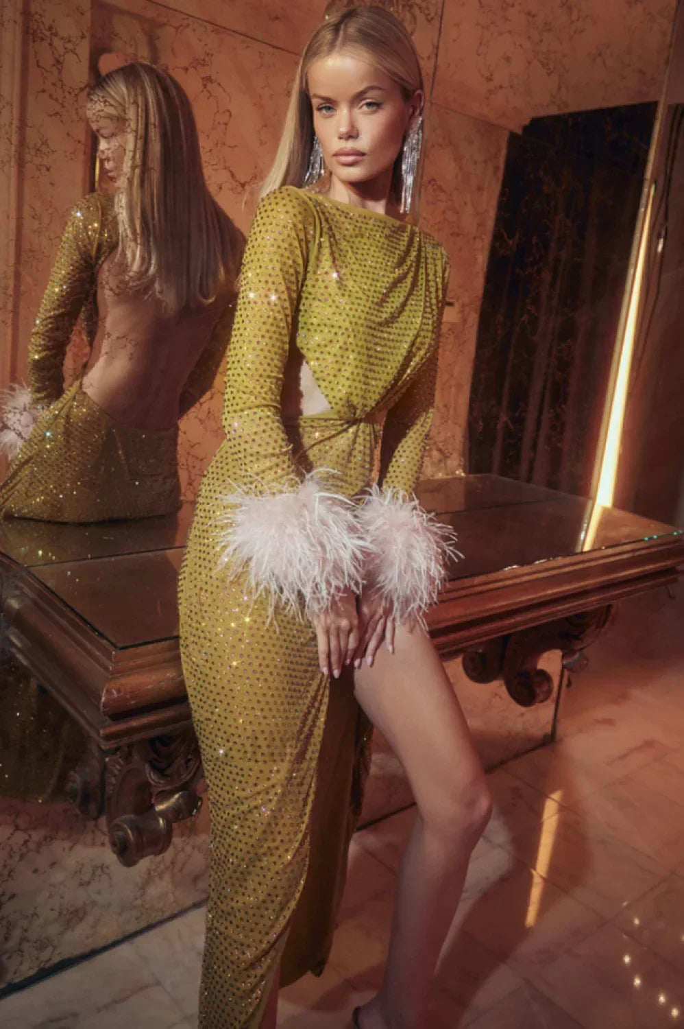 Gina Yellow Stylish Crystal Dress