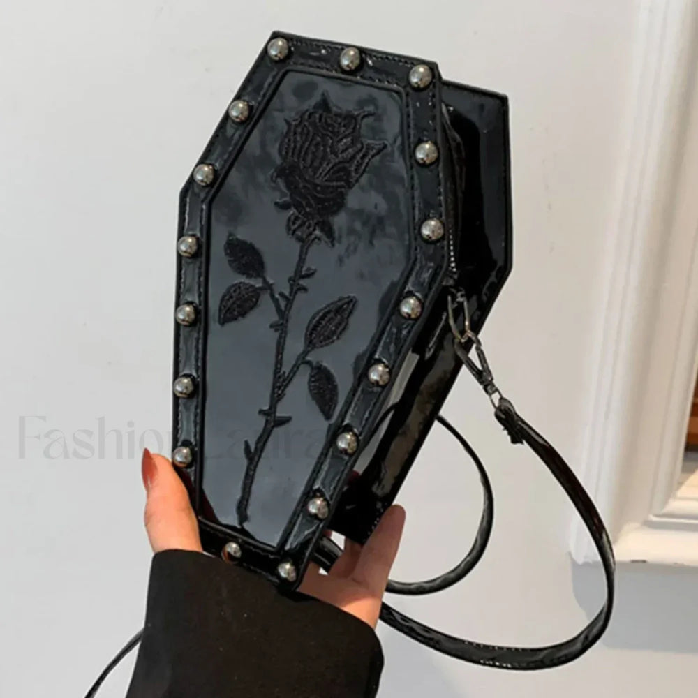 Gothic Adjustable Spider Coffin Shape Mobile Phone Y2K Halloween Satchel Purse Bag black1