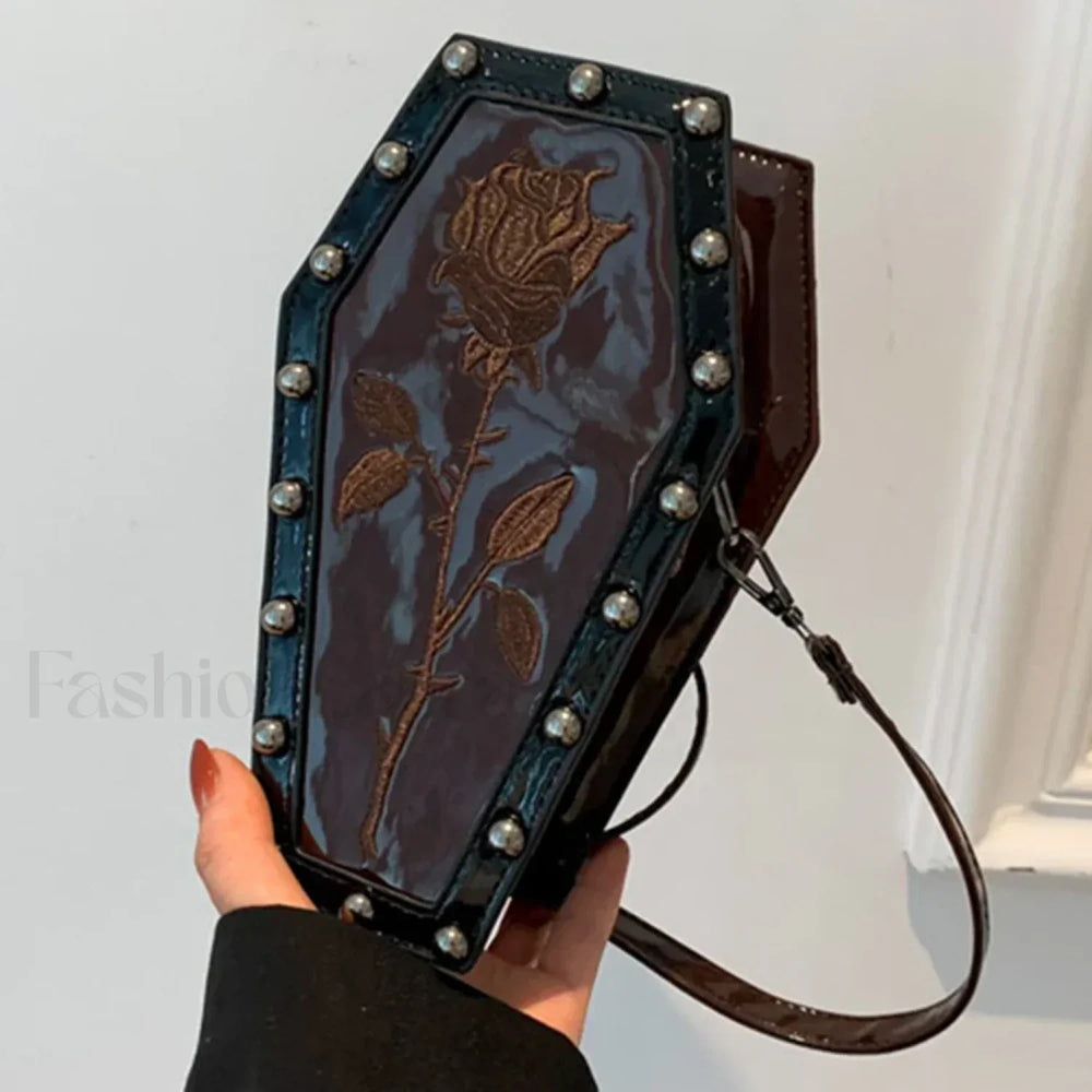 Gothic Adjustable Spider Coffin Shape Mobile Phone Y2K Halloween Satchel Purse Bag claret1