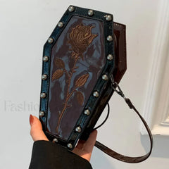 Gothic Adjustable Spider Coffin Shape Mobile Phone Y2K Halloween Satchel Purse Bag claret1