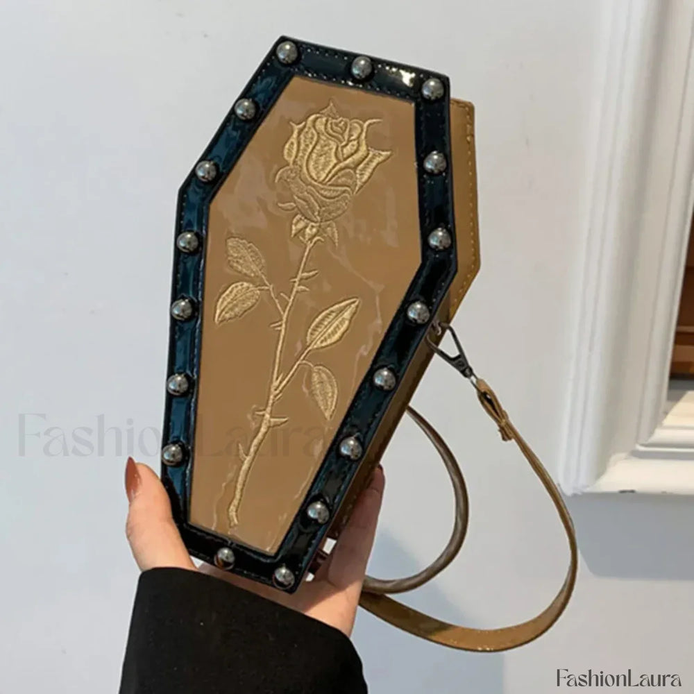 Gothic Adjustable Spider Coffin Shape Mobile Phone Y2K Halloween Satchel Purse Bag golden1