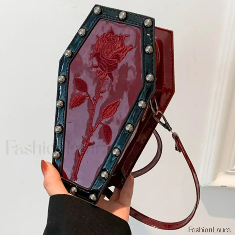 Gothic Adjustable Spider Coffin Shape Mobile Phone Y2K Halloween Satchel Purse Bag red2