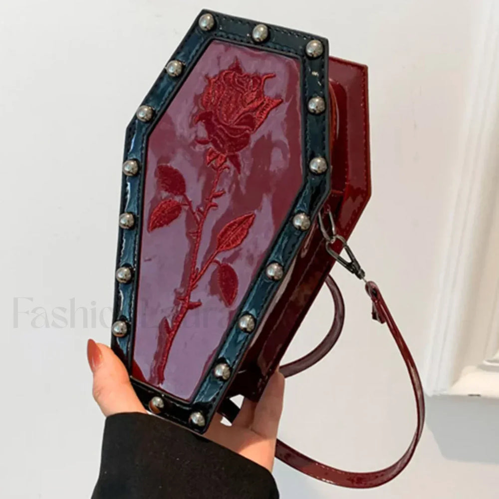 Gothic Adjustable Spider Coffin Shape Mobile Phone Y2K Halloween Satchel Purse Bag red2