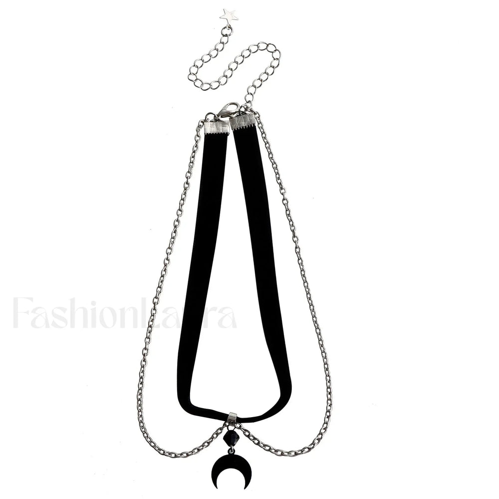 Gothic Black Velvet Pendant Necklace BLACK