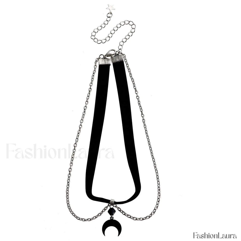 Gothic Black Velvet Pendant Necklace BLACK