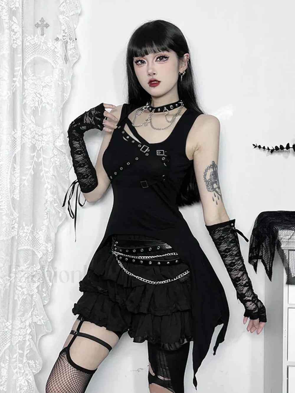 Gothic Crop Sleeveless Y2K Harajuku Irregular Top Black / XS