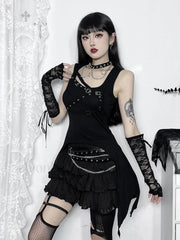 Gothic Crop Sleeveless Y2K Harajuku Irregular Top Black / XS