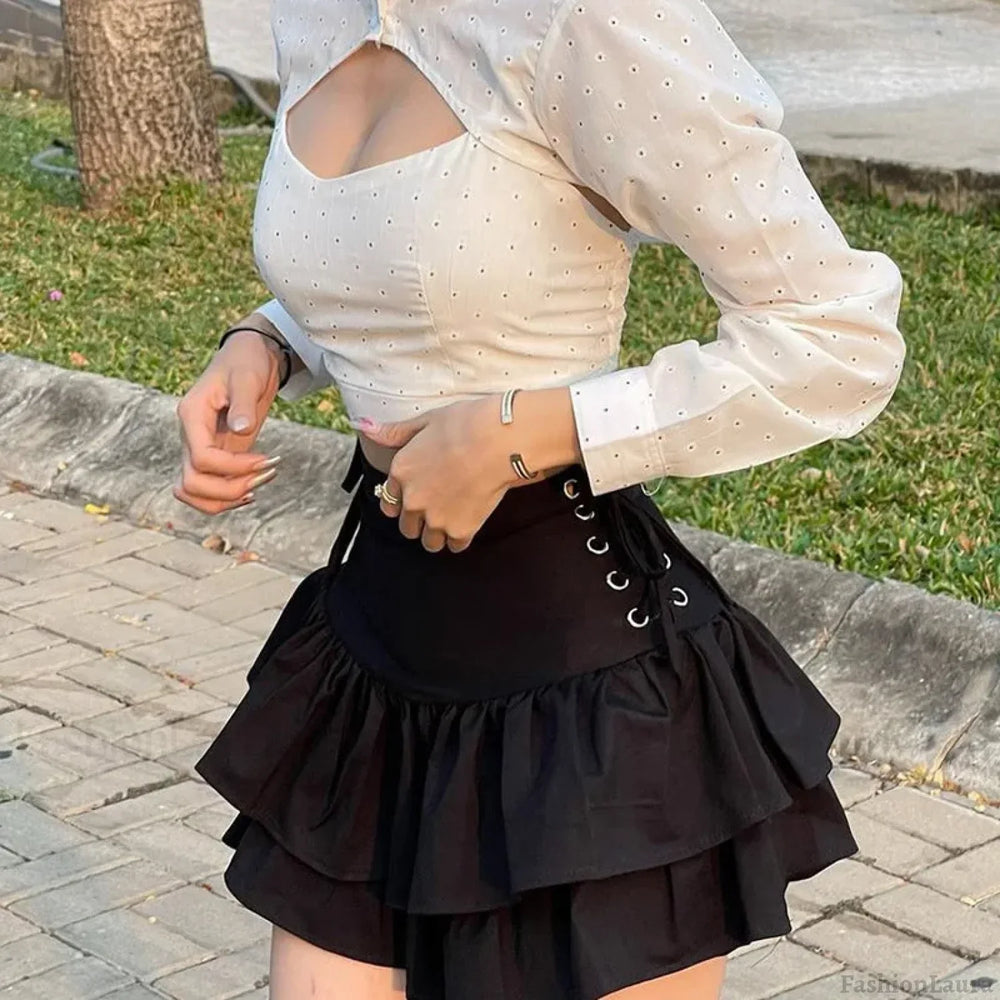 Gothic Cute Lolita Cake Mini Japanese Harajuku Girls Sweet Lace Plaid High Waist Pleated Goth Dark Skirt
