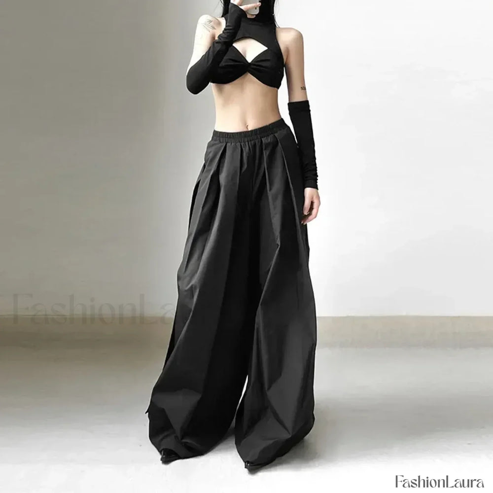 Gothic Emo Techwear Baggy Pants for Women with Vintage Flair