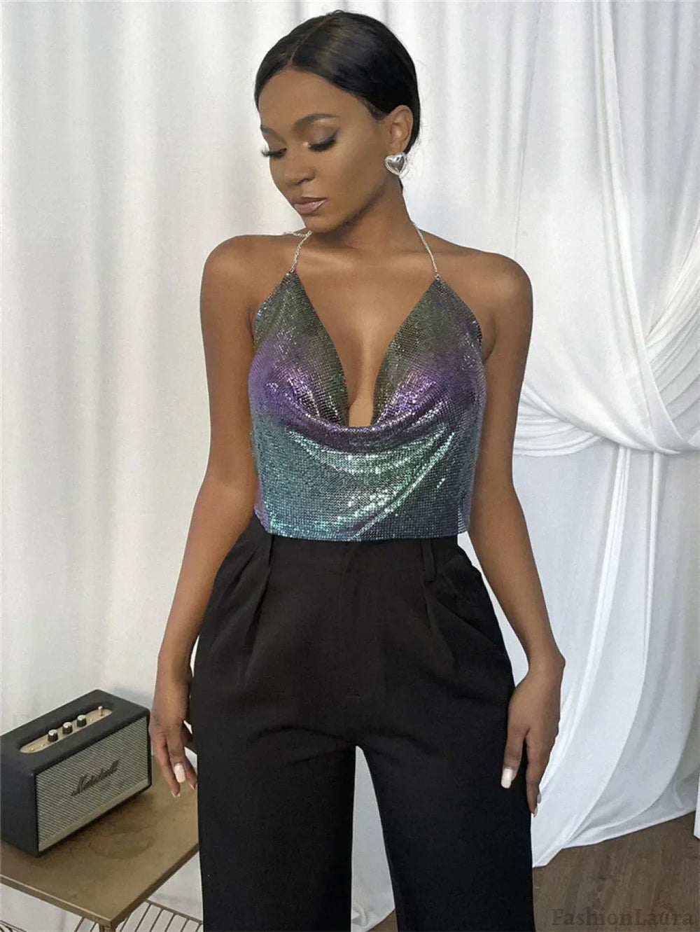 Gothic Party Club Corset Rhinestones Crop Top radiance / S