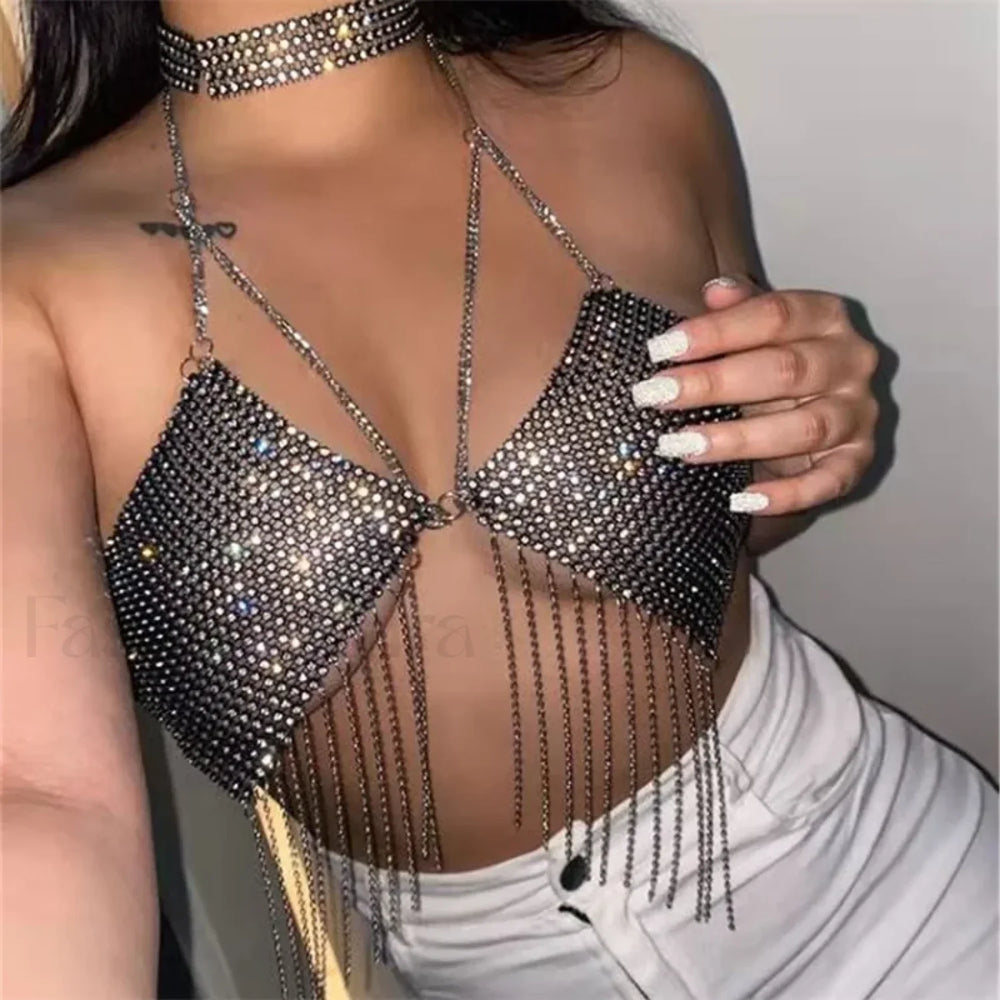 Gothic Party Club Corset Rhinestones Top black1 / S