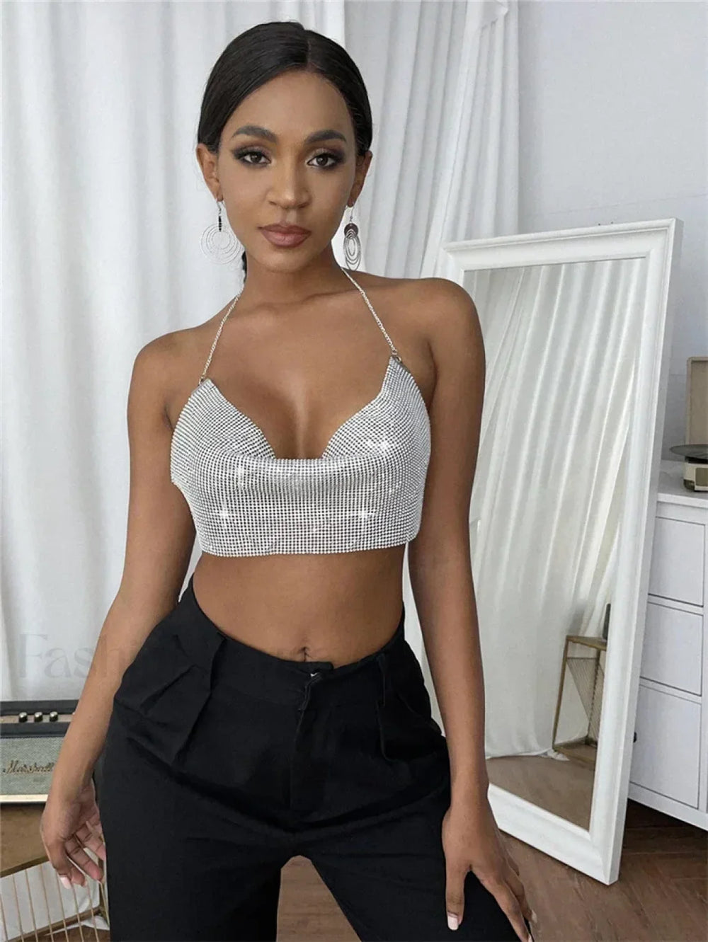 Gothic Party Club Corset Rhinestones Top silver1 / S