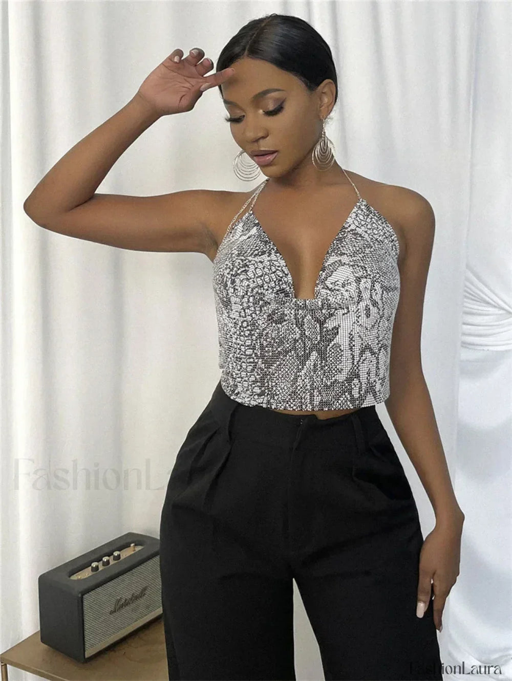 Gothic Party Club Corset Rhinestones Top Snake / S