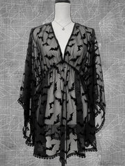 Grunge Aesthetic See Through Black Goth Lace E-Girls Chiffon Graphic Bat Night Club Dress