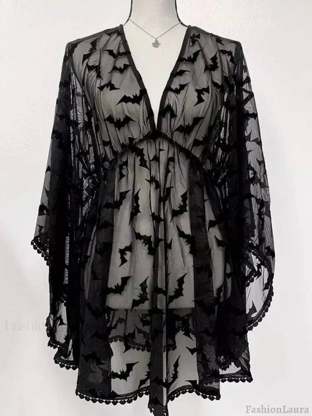 Grunge Aesthetic See Through Black Goth Lace E-Girls Chiffon Graphic Bat Night Club Dress Black / S