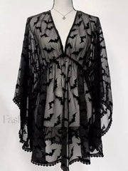 Grunge Chiffon Bat Club Black Through Aesthetic Graphic Lace See E Girls Goth Night Dress Black / S
